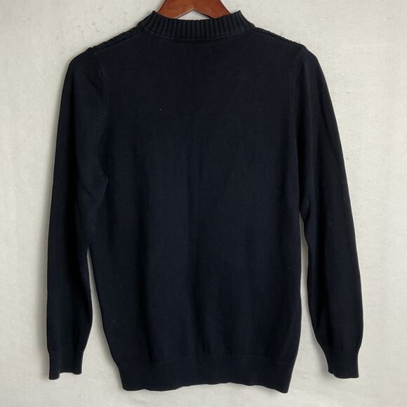 Kigili Mens Pullover Cable Knit V Neck Sweater Wool Cotton Blend Navy Medium - Picture 4 of 12